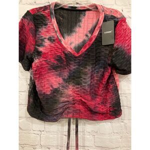 Yitong Women L/XL Tie Dye Athletic Top Pink Black Textured Moisture Wick NWT